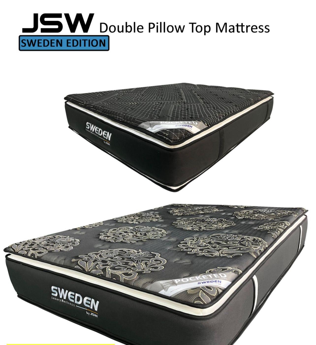 JSW Double Pillow Top Mattress, Sweden Edition, with intricate floral patterns.